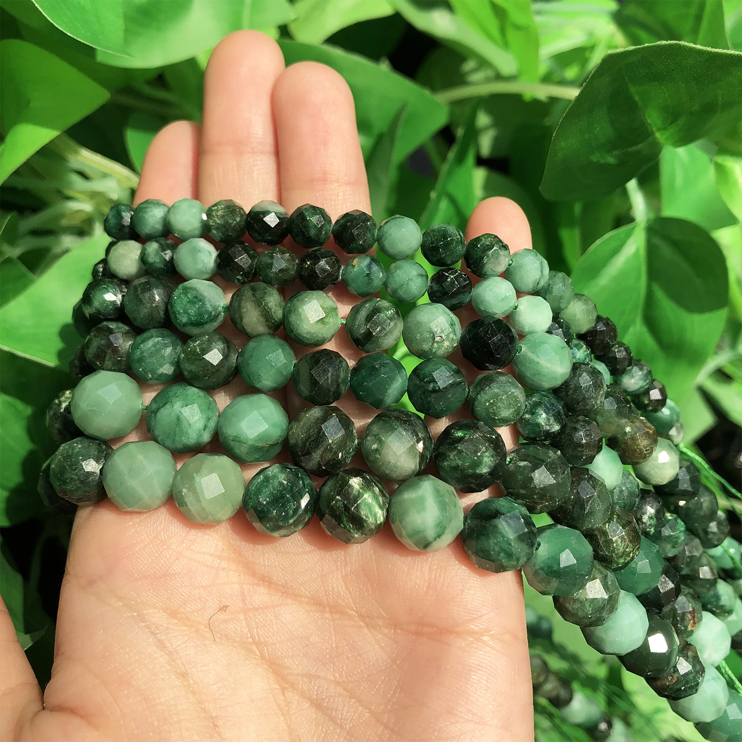 Natürliche Eemerald Echtem Stein Perlen Faceted Grüne Glimmer Lose Spacer Perlen für Schmuck DIY Machen Armband Zubehör 6 8 10mm – Detail 10