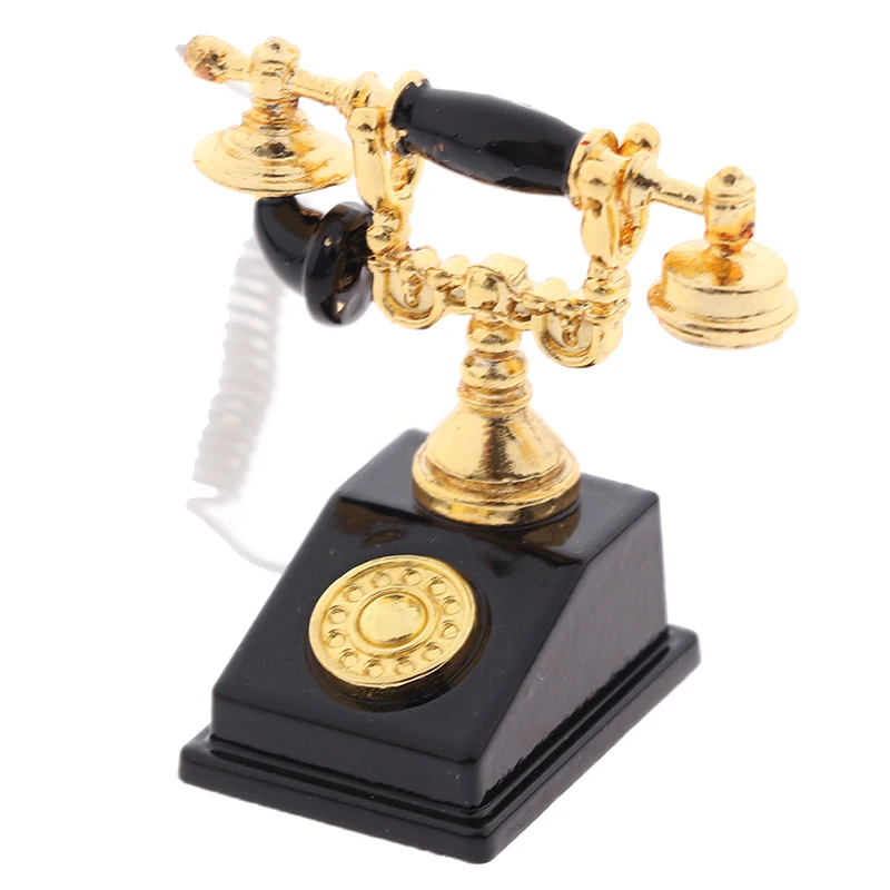 1pc Doll House Furniture Miniature Retro Phone Vintage Telephone Home Furniture Acc Decor Miniature Simulation Toy