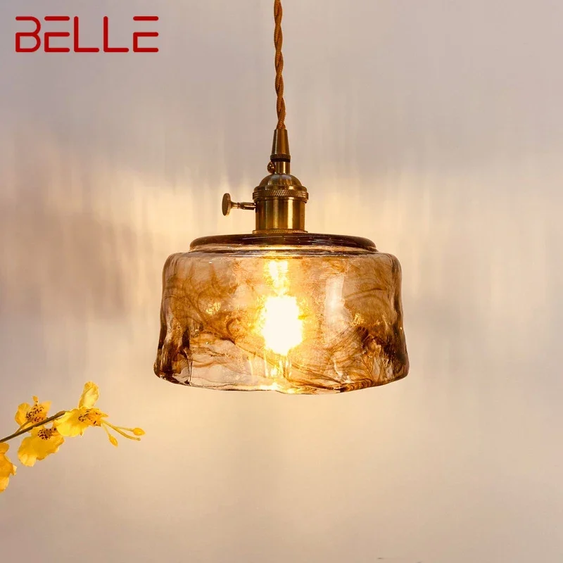 

BELLE Nordic Brass Pendent lamp Modern Bedroom Bedside lamp Art Glass LED Restaurant Bar Aisle Chandelier