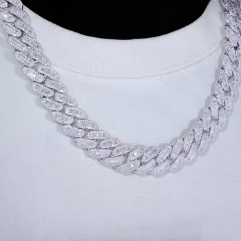 15mm Zircon Cuban Link Chain Iced Out In hand-set Simulated Diamond Stones Bling Miami CZ Necklace Gift for Her/Him