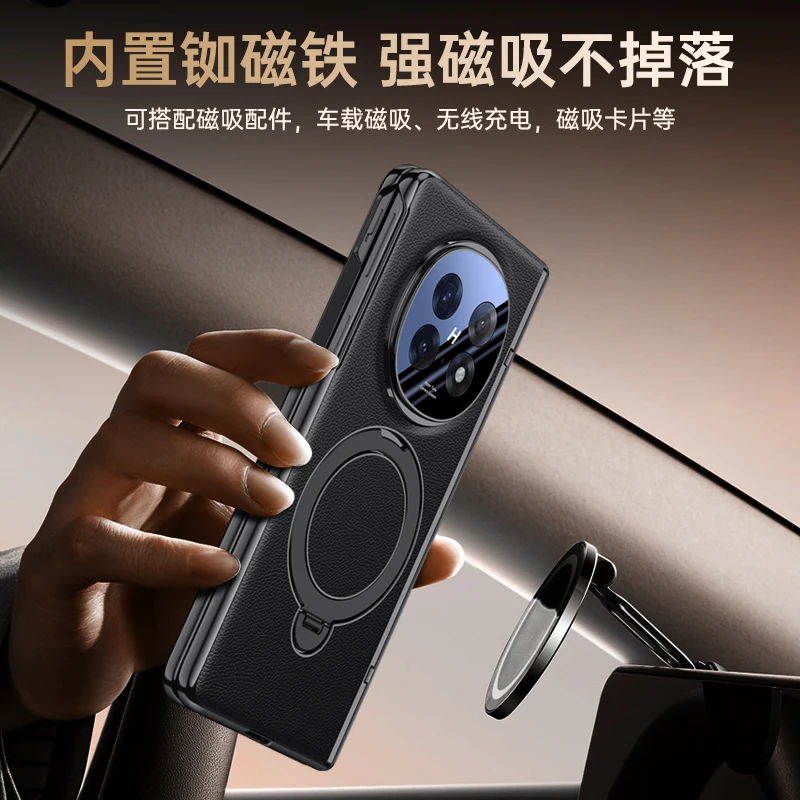 Luxury Electroplated Matte Leather Case with Magnetic Rotating Ring Holder and Tempered Film Cover