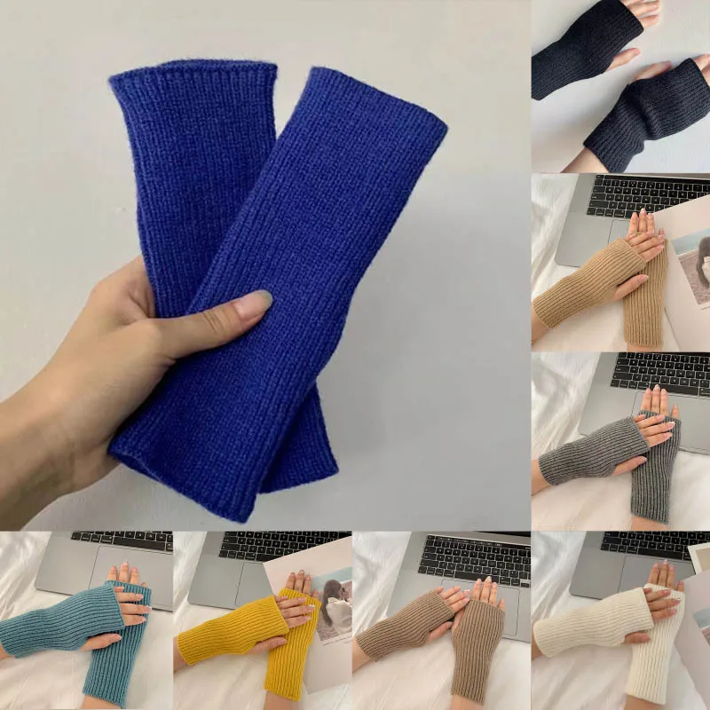

Korea New Half-finger Gloves Female Autumn And Winter Wool Warmth Fingerless Students Touch Screen Thick Knitted Wristband