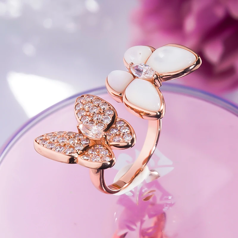 

Exquisite Super Fairy Butterfly Micro Set Mother of Pearl Ring Female Niche Design Fashion Personality Ring Opening Can Be