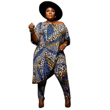 

Printed Plus Size Two Piece Set Women's One Shoulder Asymmetric Top Pants Matching Set Casual African Clothing Spring 2022 L 4X