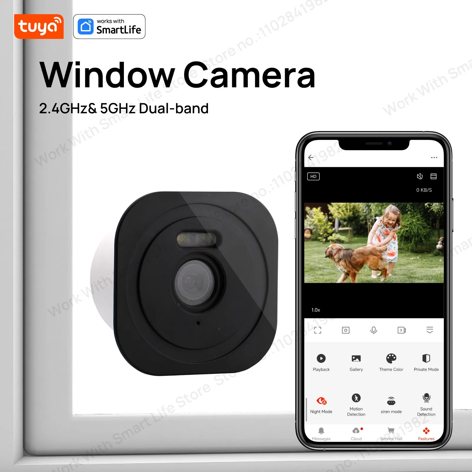 3MP 2K Tuya Window Camera,2.4GHz & 5GHz WiFi Indoor Cameras for Home Security W/Color Night Vision,Person Motion Detection,Easy 1