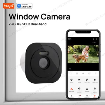 3MP 2K Tuya Window Camera,2.4GHz & 5GHz WiFi Indoor Cameras for Home Security W/Color Night Vision,Person Motion Detection,Easy 1