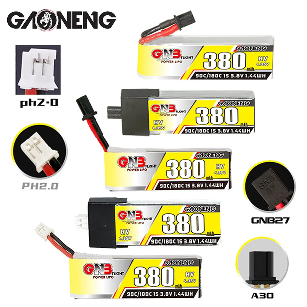 RC 자동차 보트 RC 헬리콥터 쿼드콥터 FPV 레이싱 드론 부품, GNB 3.8v 380mAh 90c 180c LiPo 배터리, 정품 1s 배터리, 5 개 