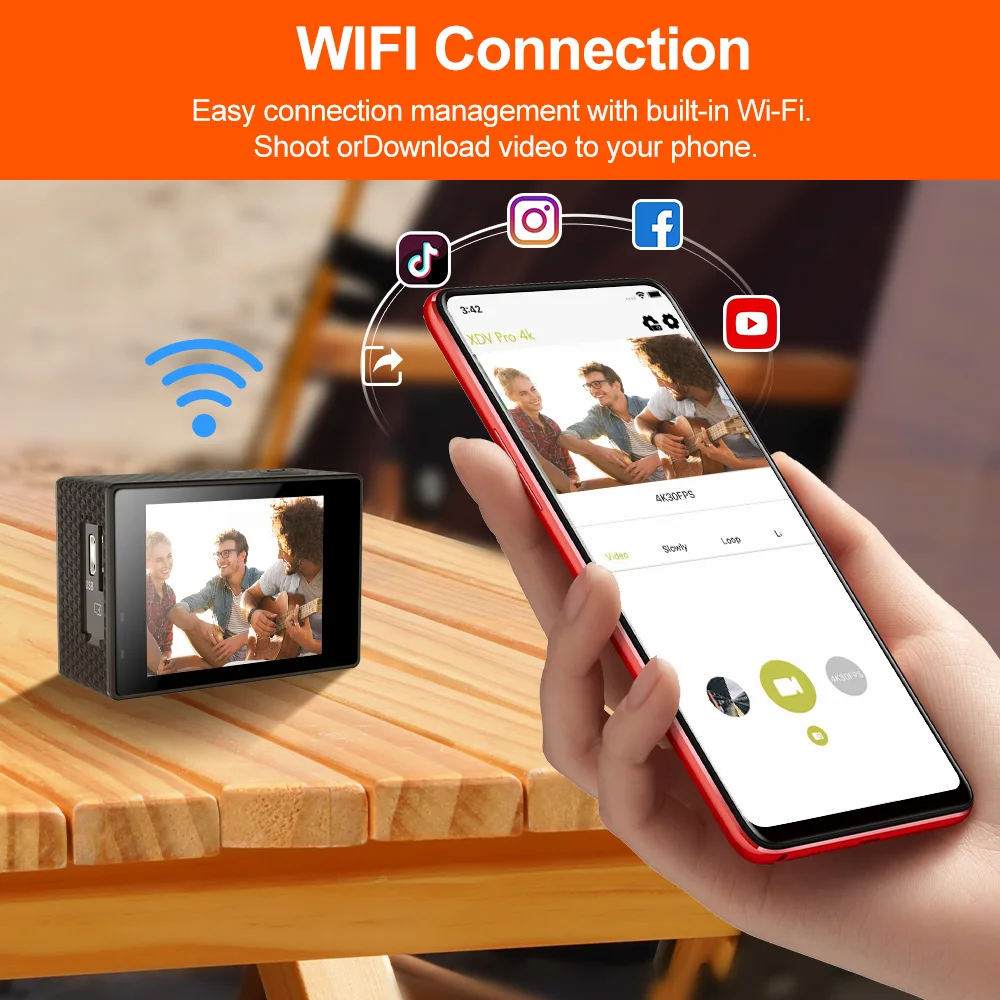 Action Camera AT-Q1 Ultra HD 4K30FPS 16.0MP Wi-Fi 2.0" Screen 170D DVR Webcam Underwater 30M Helmet Video Recording Sport Camera 4