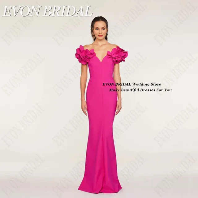 EVON BRIDAL V-Neck Satin Celebrity Dresses Flowers Off Shoulder Mermaid Formal Occasion Dresses vestidos de ocasião Custom 1