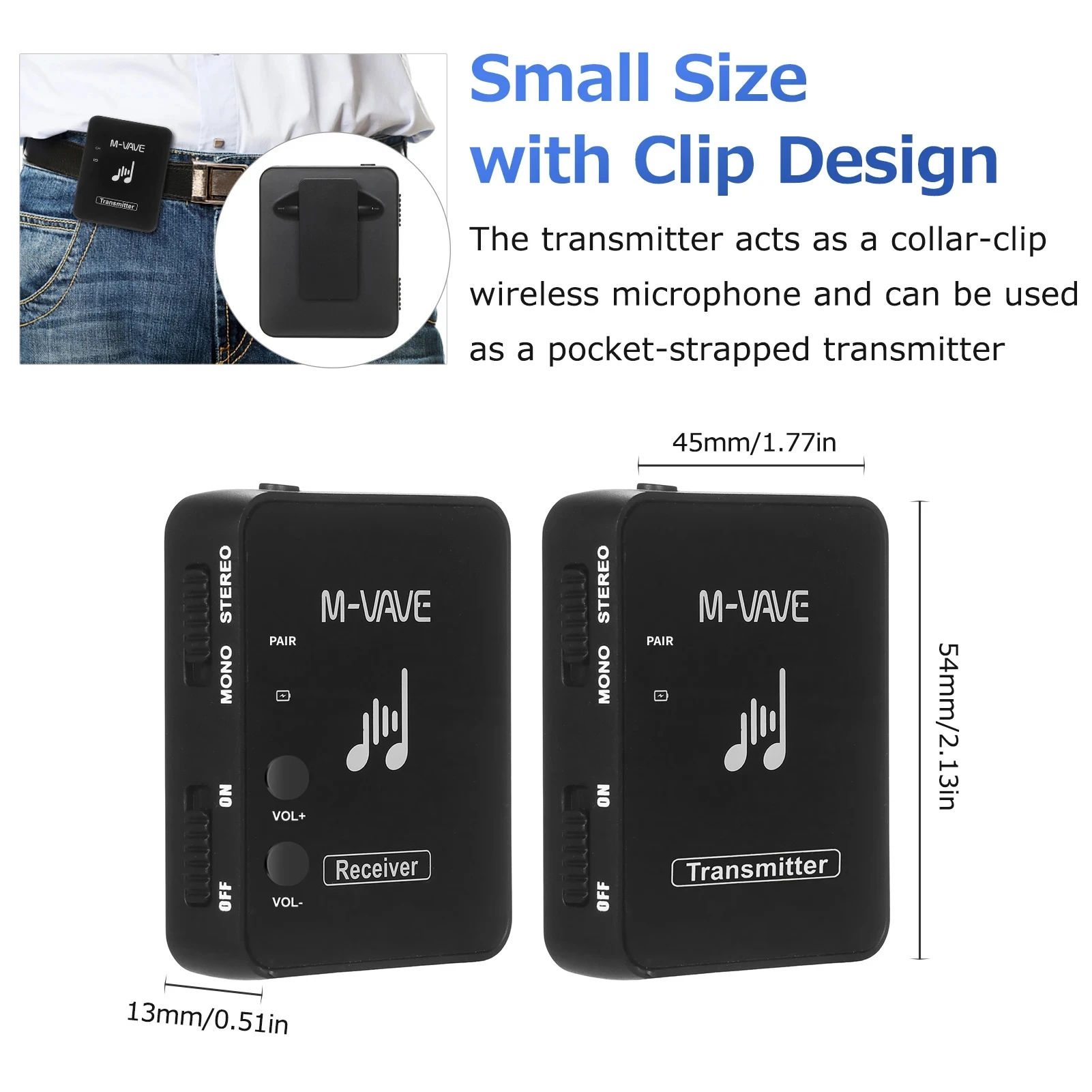 Wireless Earphone Monitor Original M-vave WP-10 2.4G Wireless Earphone Monitor Rechargeable Transmitter Receiver System M8 with Volume Button