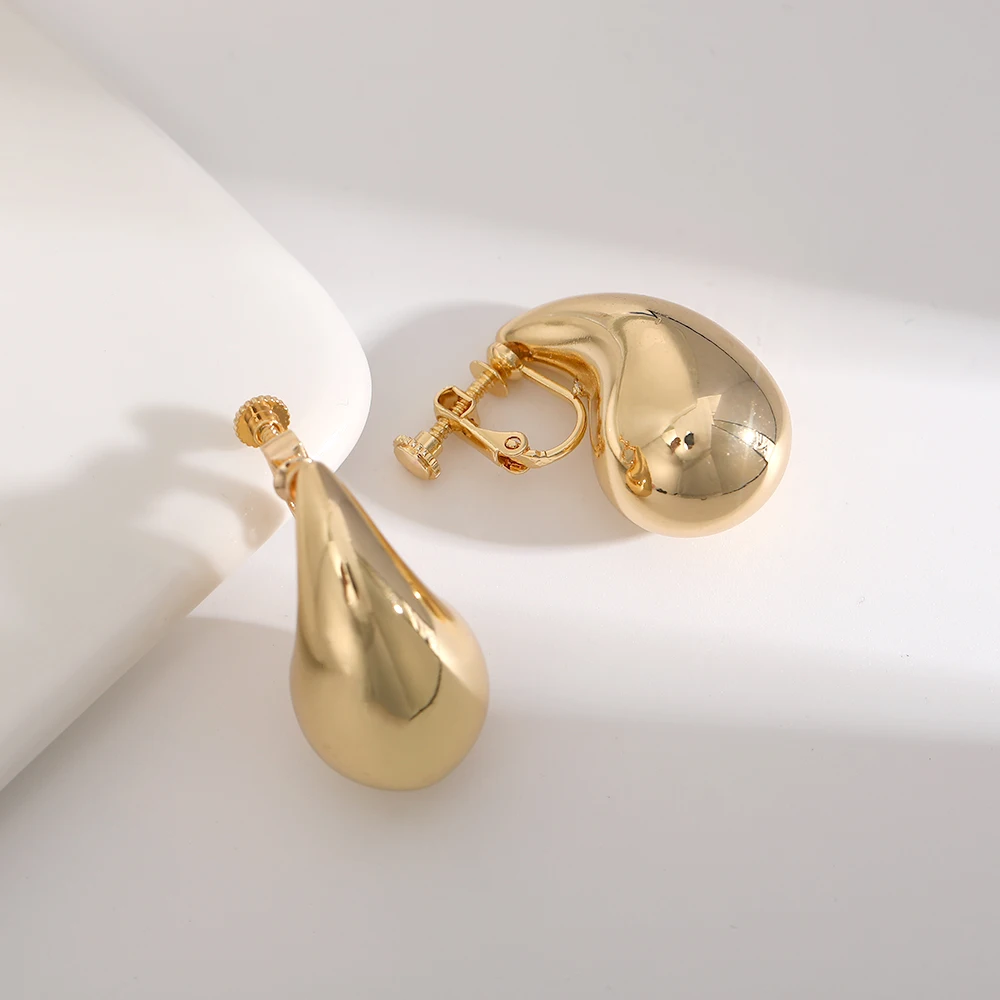 Vintage Chunky Dome Drop Clip on Earrings Women Golden Glossy Colorful Teardrop Non Pierced Earrings Trendy Jewelry ear clip earrings clip earrings ear clip ear accessories
