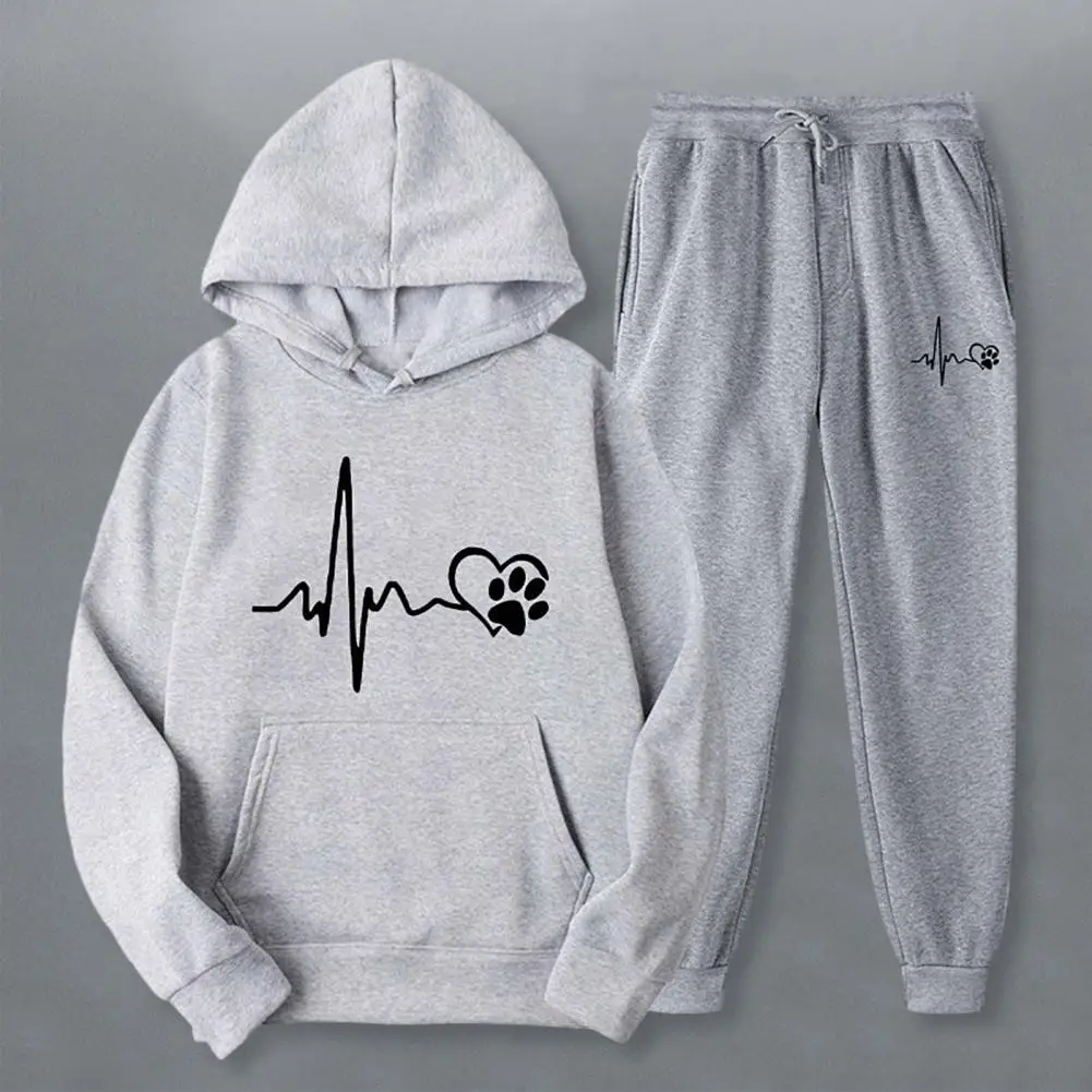 Men Fitness Clothing Stylish Unisex Hoodie Pants Set Printed Loose Fit Elastic Waist Fall/winter Tracksuit for Women Men Unsiex