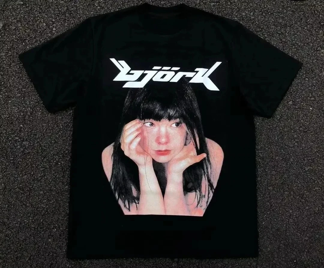 Summer Vintage Unisex Bjork T-Shirt American Hip Hop Rock Street Short Sleeve Men Women Retro High Quality Fashion Cotton Top 4