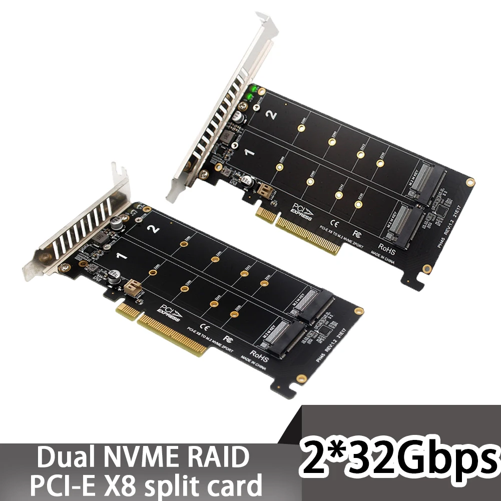New Pcie To M2 Adapter Card Pcie X8 2 Port M2 Nvme M Key Ssd Converter