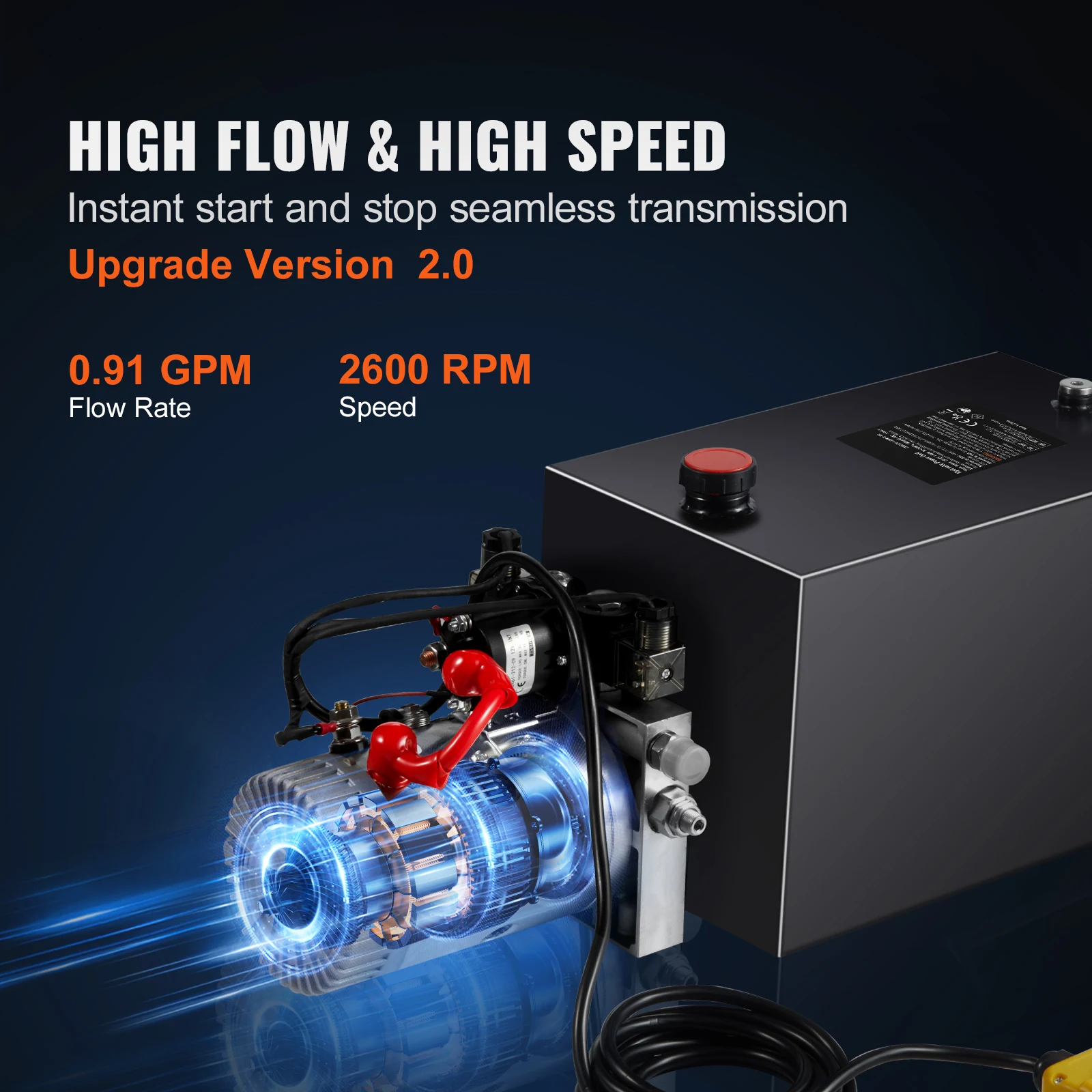 SucceBuy Hydraulic Pump 15 Quart Hydraulic Power Unit Double Acting Dump Trailer Pump, 0.91GPM Flow Rate DC 12V Hydraulic Pump - 4