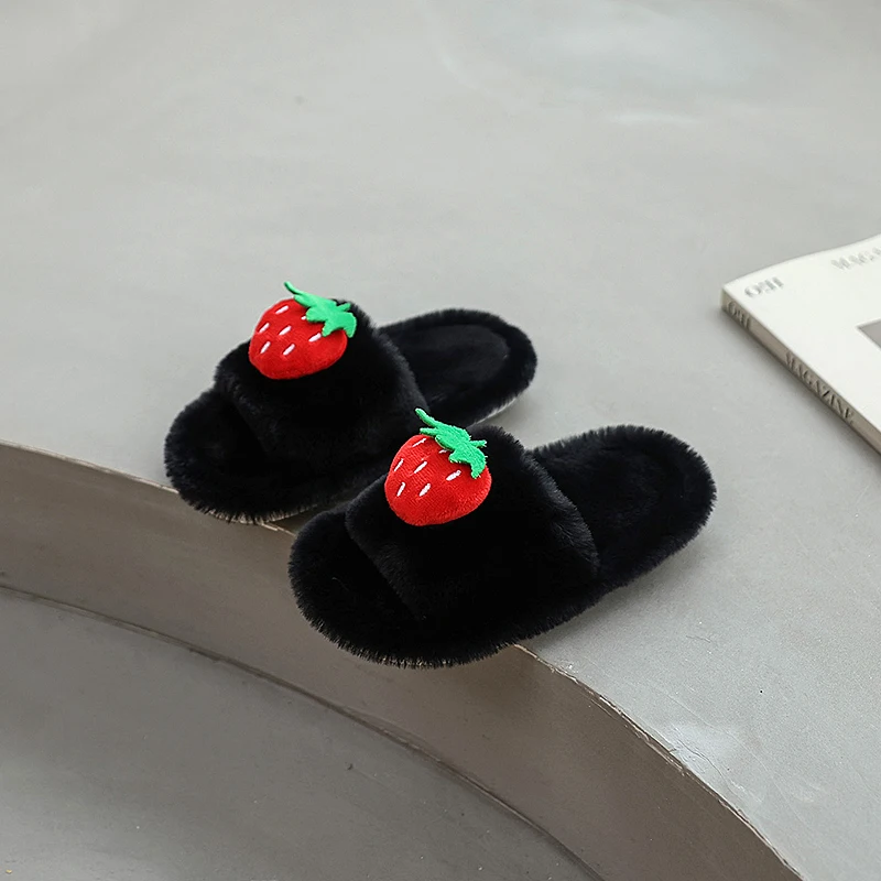 Winter Children's Plush Slippers New Cute Fruit Fashion Girls Warm Indoor Flat Slippers Causal Furry Kids Home Cotton Slippers