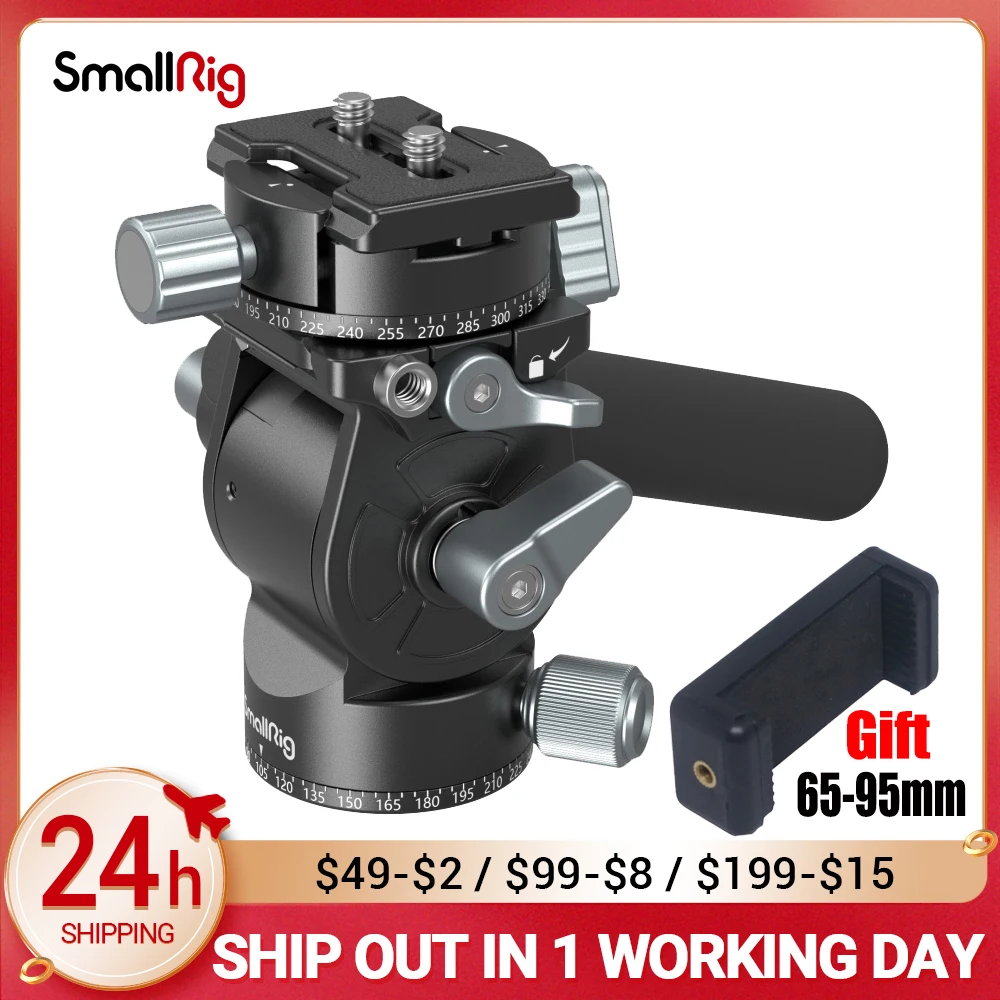SmallRig Lightweight Fluid Video Head 360 Swivel with a Removable Telescopic Handle Adjustable Lightweight Portable 3457