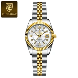 Luxury Elegant Women's Waterproof Stainless Steel Quartz Watch with Luminous Dial and Date Feature (780 Gold White)