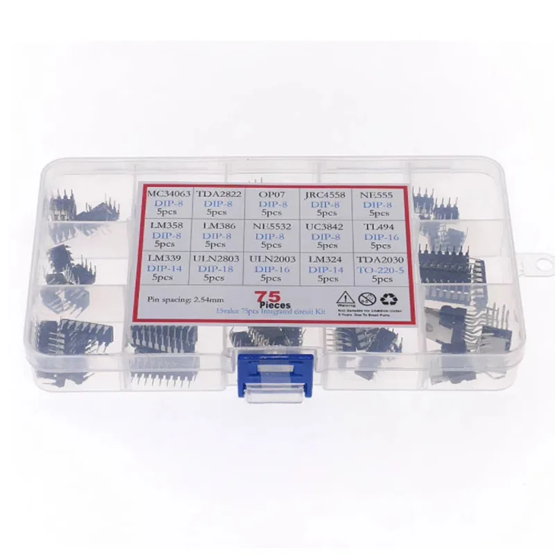 75 Pz Chip Ic Kit Ic Dip Lm358 Lm386 Uln2003 Lm324 Ne555 Mc34063 Tl494 Uln2803 Lm324 Tda2030 Lm339 Uln2803 Tda7822 Op07