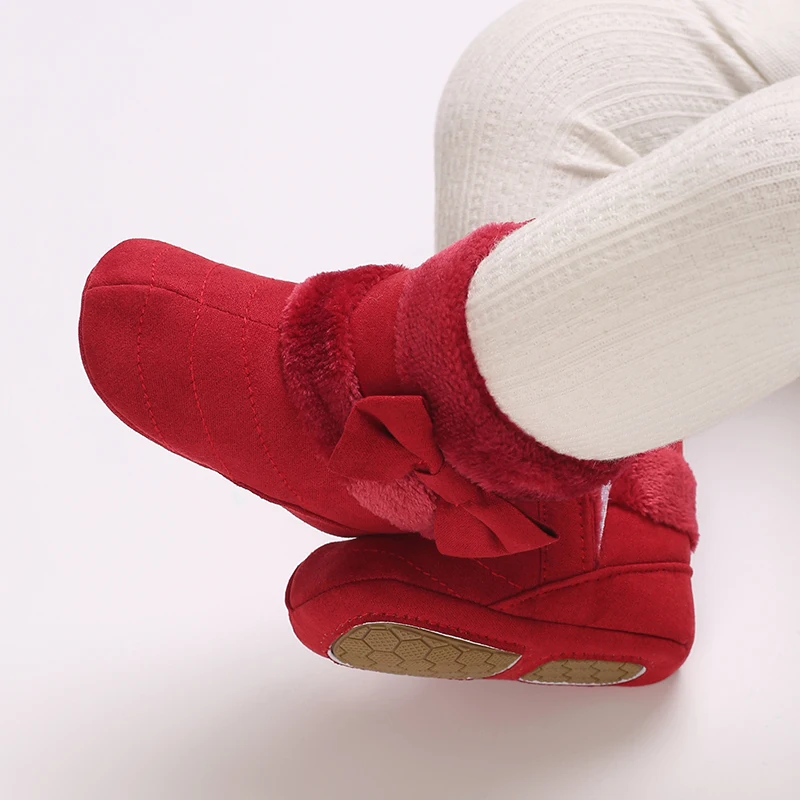 Baby Girl Cute Bow Comfortable Boots 1-18 Months Soft Bottom Velvet Indoor Walking Boots Autumn/Winter 6