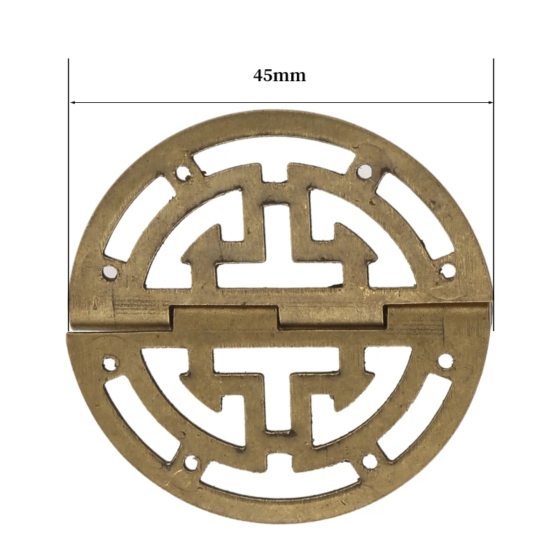 2pcs Vintage Round Brass Hinges w/screws 45mm/1.77inch Hollow Pattern Old Chinese Retro Decor Wood Jewelry Box Wine Case Cabinet