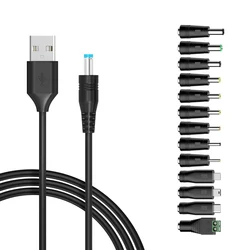 Universal USB Charging Cable with Versatile DC Plug Adapters, 1.5m/5ft - 1.5m (13 Adapters)
