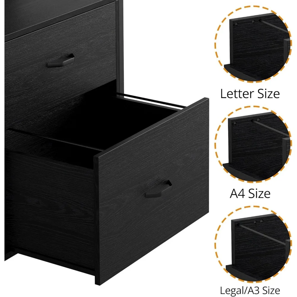 Industrial Bookcase with File Cabinet Drawers Freestanding Storage Home Office Cabinet Organizer