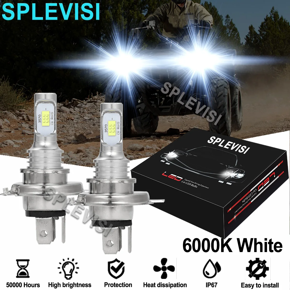 2PCS White 35W LED Headlight Bulbs For Yamaha Grizzly 300 2012-2014 Grizzly 550 2009 2010 2011-2015 Grizzly 700 2007 2008-2018