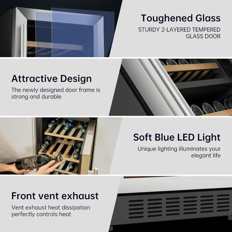 12Inch 16 Bottle Dual Zone Wine Cooler Refrigerator Professional Compressor, Stainless Steel & Tempered Glass For Red Wine 5