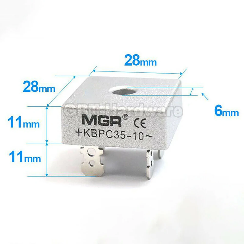 Pont redresseur à diode monophasé, boîtier métallique, KBPC3510, religions dédiées, courant 10A, 15A, 20A, 25A, 35A, 50A, AC à DC, 1000V