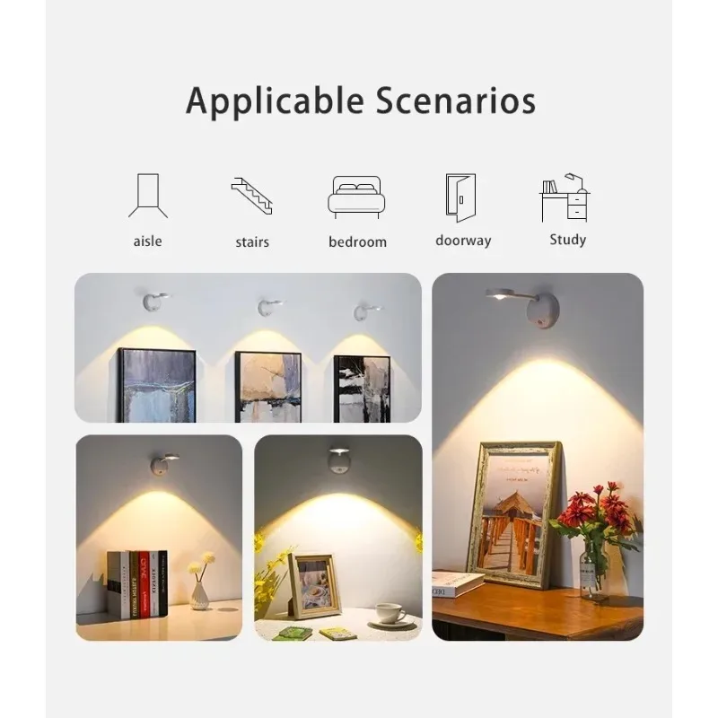 LED 모션 센서 야간 조명, 무선 TYPE-C USB, 주방 침실 벽화 거실 센서 벽 램프, 실내 조명