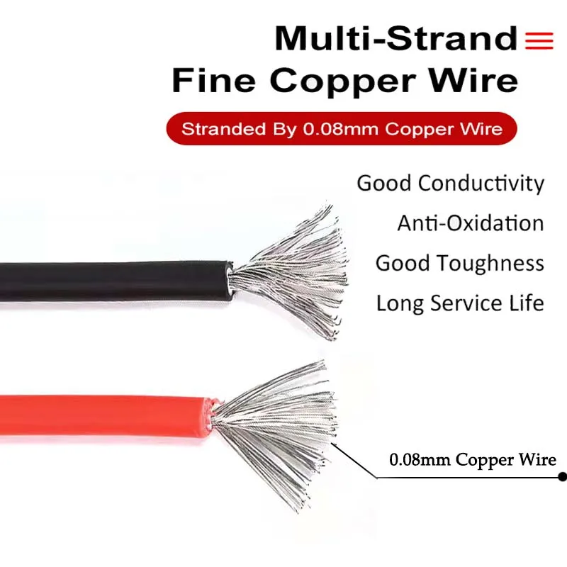 Description Picture 5 of item4 6 8 10 12 AWG Silicone Power Cable Red Black Electrical Wire Heat-Resistant Copper Cord For Battery Inverter Motor Spotlight