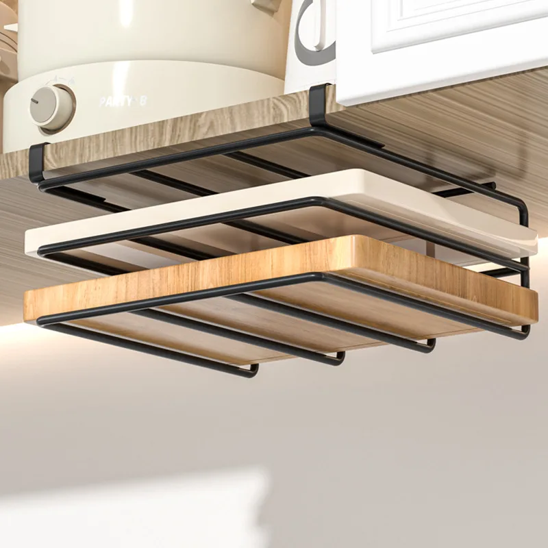 Hanging Rack Under Kitchen Cabinet Household iron art organizing rack cutting board rack hook pot cover utensils storage rack 2
