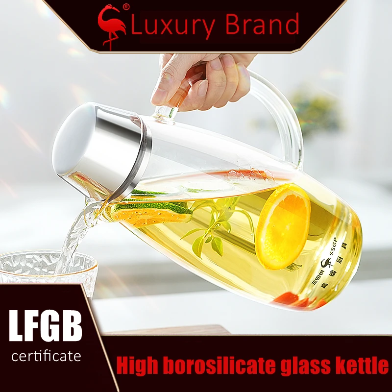 LFGB Certificated High Hardness High-Borosilicate Glass Water Kettle Transparency Bottle -20℃ to 400℃ Resistant 2L Canteen Ewer