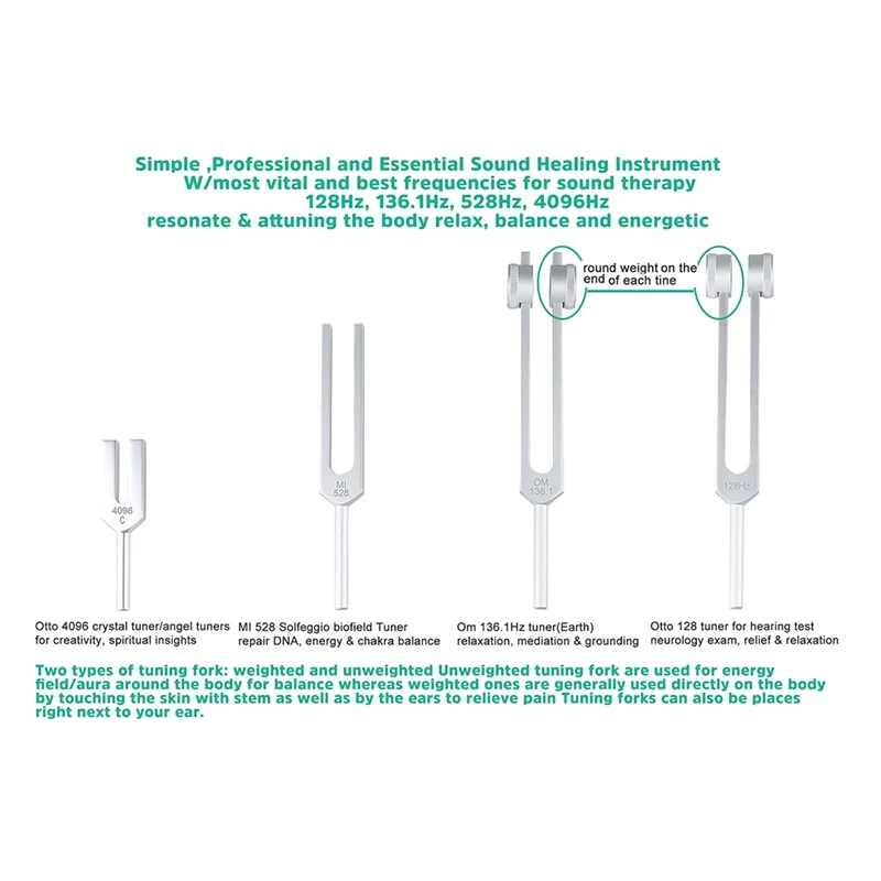 Tuning Fork Set(128Hz, OM 136.1Hz, MI 528Hz, 4096Hz) or (528C 528HZ ),For Healing Chakra,Sound Therapy,Reliever Stress 5
