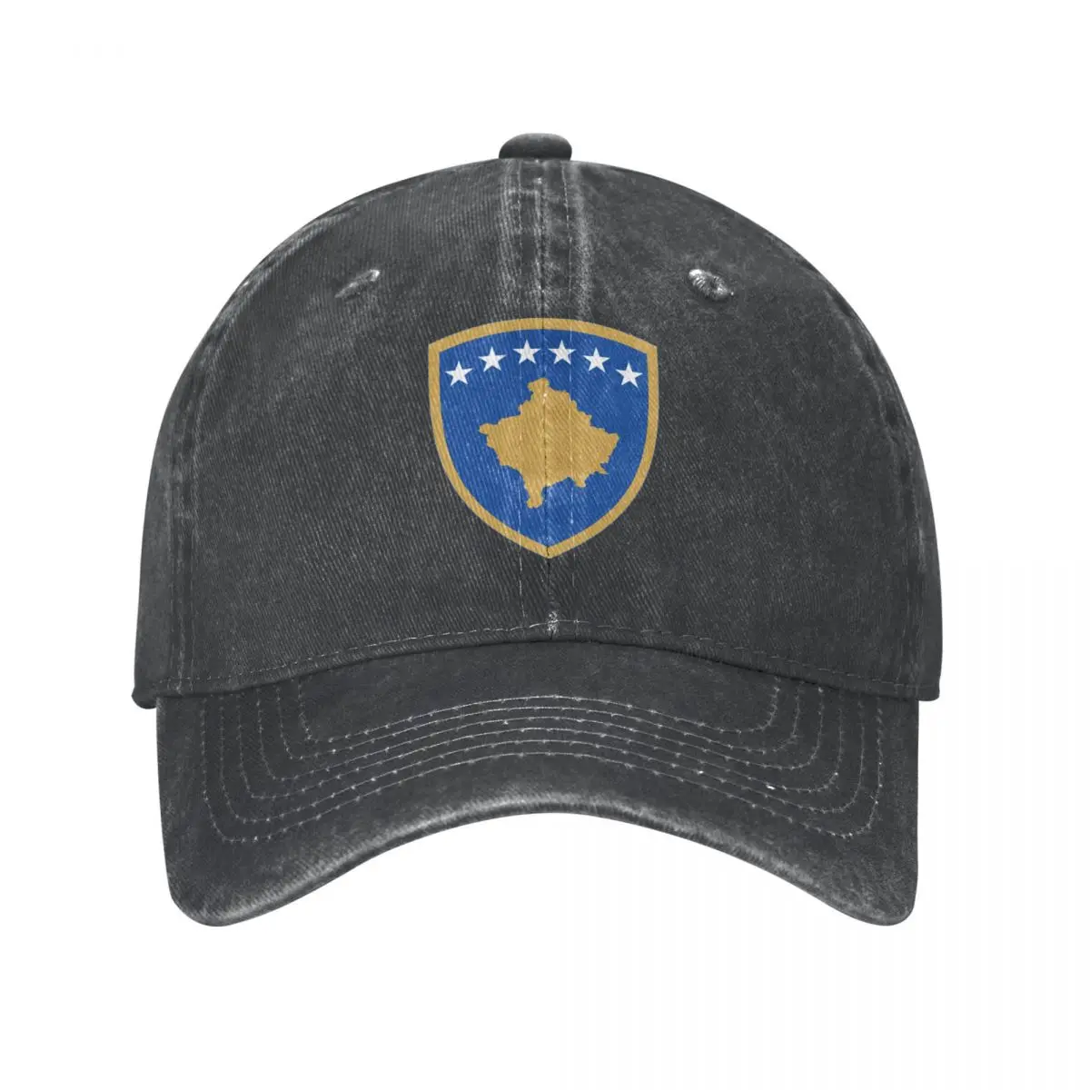 

Men Baseball Cap Kosovo Emblem Charcoal Washed Denim Classic Vintage Cotton Dad Trucker Hat Unisex Adult