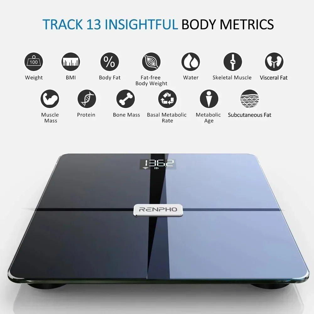 RENPHO Wi-Fi Bluetooth Body Fat Scale, Body Weight Scale, Smart BMI Scale