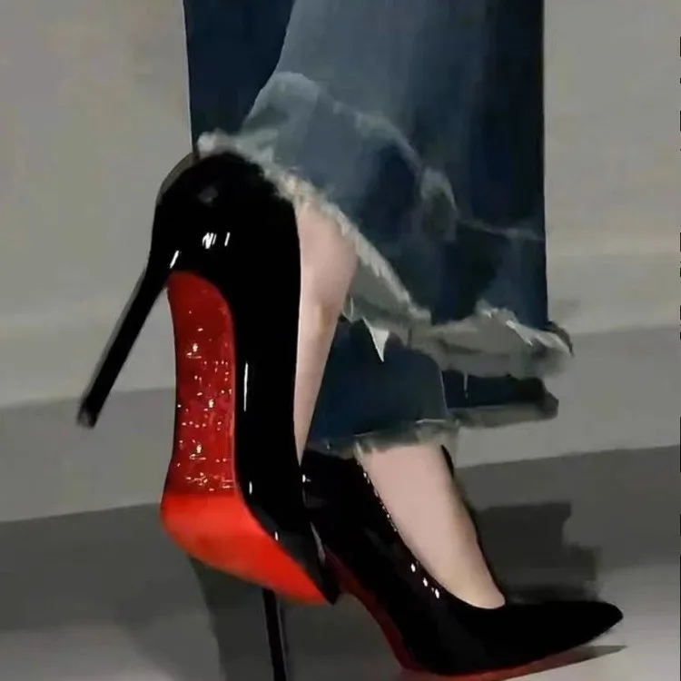 Star Style Luxury Shoes for Women Red Shiny Bottom Pumps Brand Large Size High Heels Women Sexy Party Pointed Toe Wedding Shoes