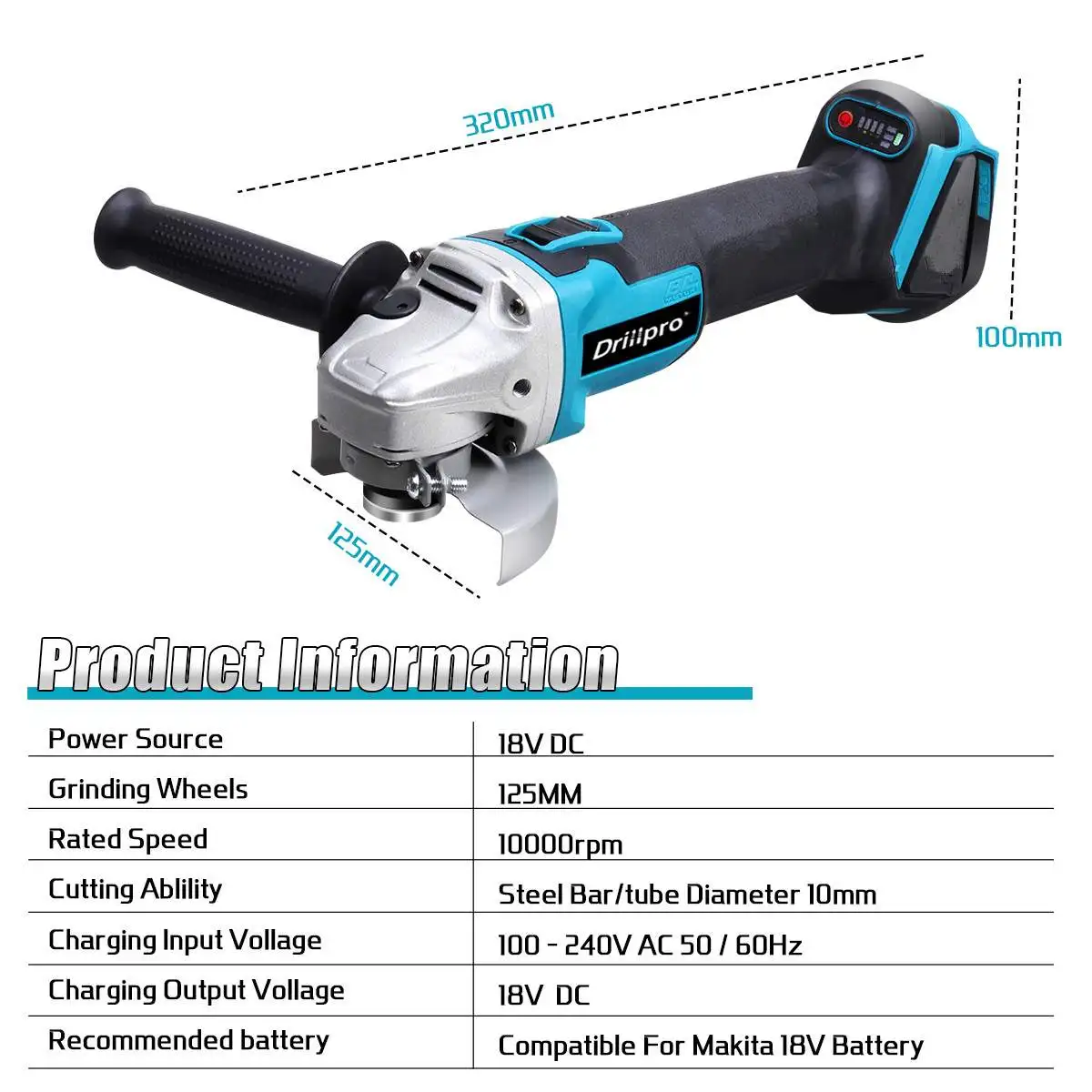 Amoladora angular de impacto inalámbrica sin escobillas M14, 125mm, 4  velocidades, batería Makita de 18V, herramientas