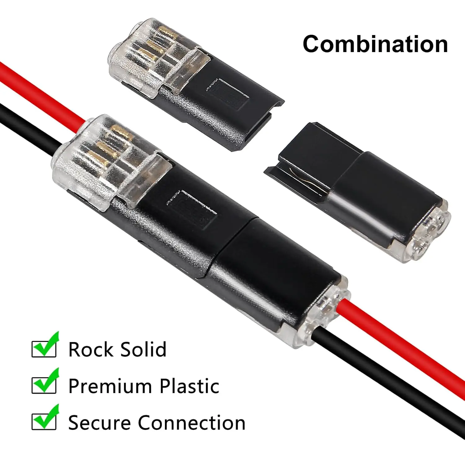 50 ชิ้น ขั้วต่อสายไฟแรงดันต่ำ, ขั้วต่อแบบเสียบสายคู่พร้อมตัวล็อค, ขั้วต่อแถบไฟ LED 2 ขา 1