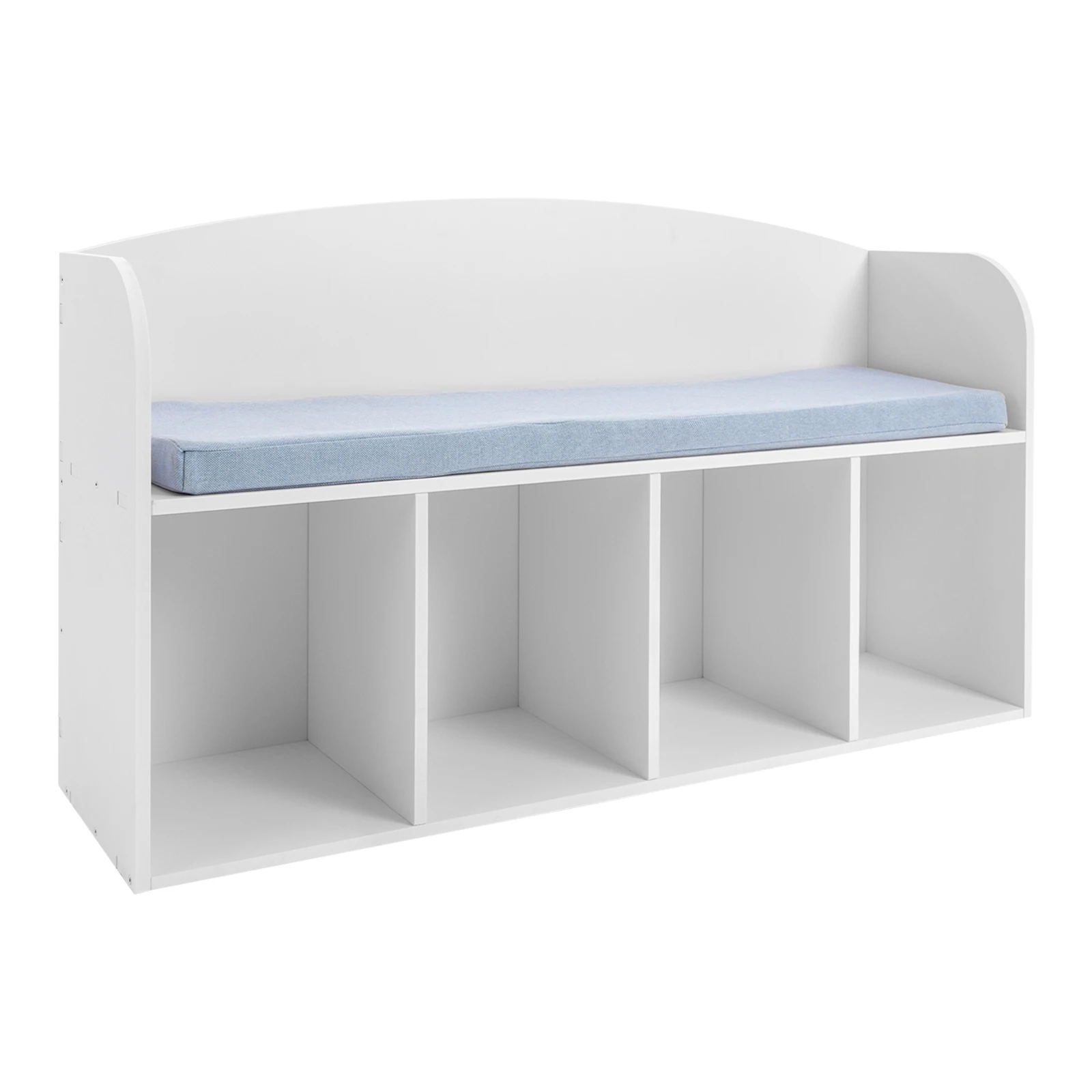 White PVC, Cloth, Sponge Kids Bookshelf with Reading Nook, Bookshelf with Soft Cushion, Storage Bench with Book Rack 5