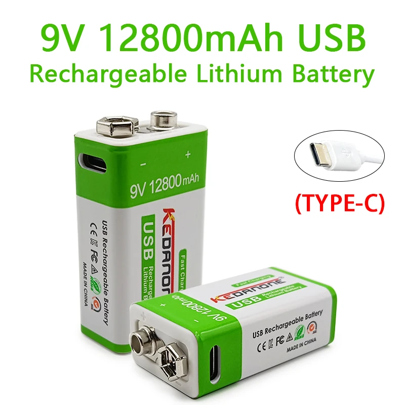 

9V 12800mAh 6F22 Micro USB Rechargeable Battery 9V for Multimeter Microphone Toy Remote Control KTV Li-ion Lithium Batteries