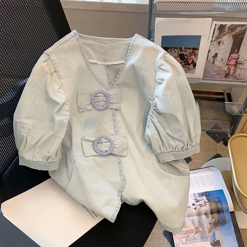 Женская Свободная блузка с V-образным