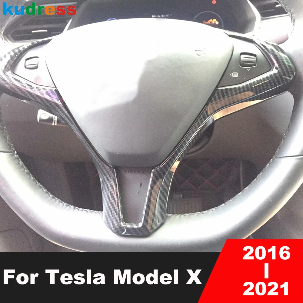 

Аксессуары для интерьера Tesla Model X 2016 2017 2018 2019 2020 из углеродного волокна, украшение рулевого колеса, крышка, отделка, наклейка