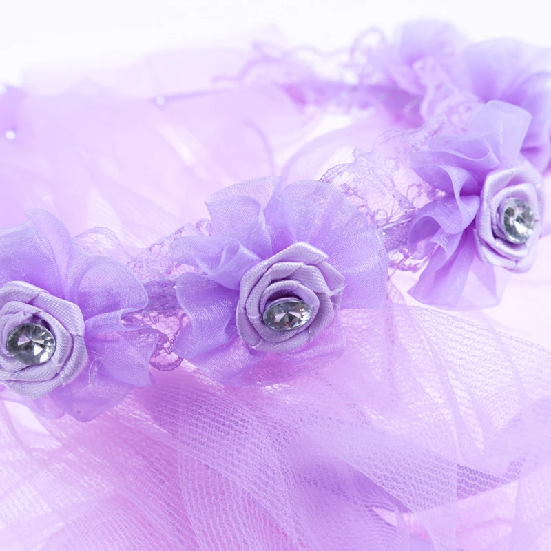 Children Bridal Veil Hairband Double Layers Tulle Flowers Garland Ruffles Floral Lace Wedding Party Wreath bridal veil