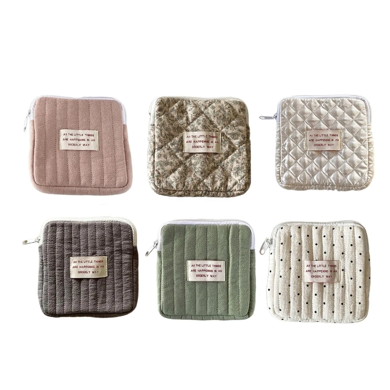 

Women Portable Sanitary Napkin Tampon Storage Bag Cotton Travel Makeup Bags with Zipper Coin Purse Sundries Gift