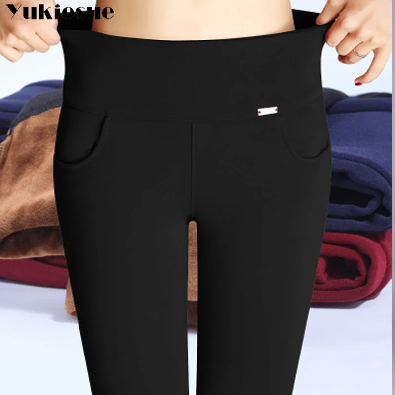 

S-6XL winter warm 2023 high Elastic Waist Casual stretch Skinny Pencil Pants Women trousers clothe Clothing Female Leggings