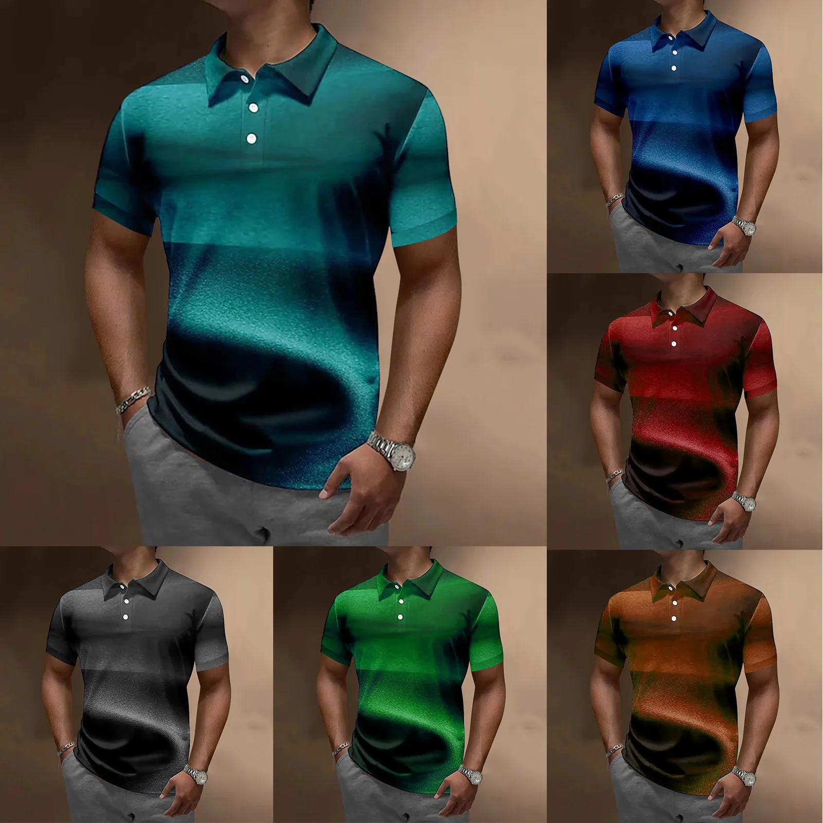

Рубашка мужская летняя с цифровым 3D-принтом, модная повседневная с лацканами, на пуговицах, с коротким рукавом, в стиле ретро