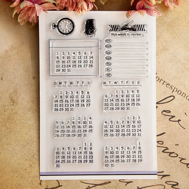 Clear Stamps for Crafts,Calendar Planner Week Month Clear Stamp Transparent  Silicone Stamp Photo Album Decoration Seal Stamp Style 1