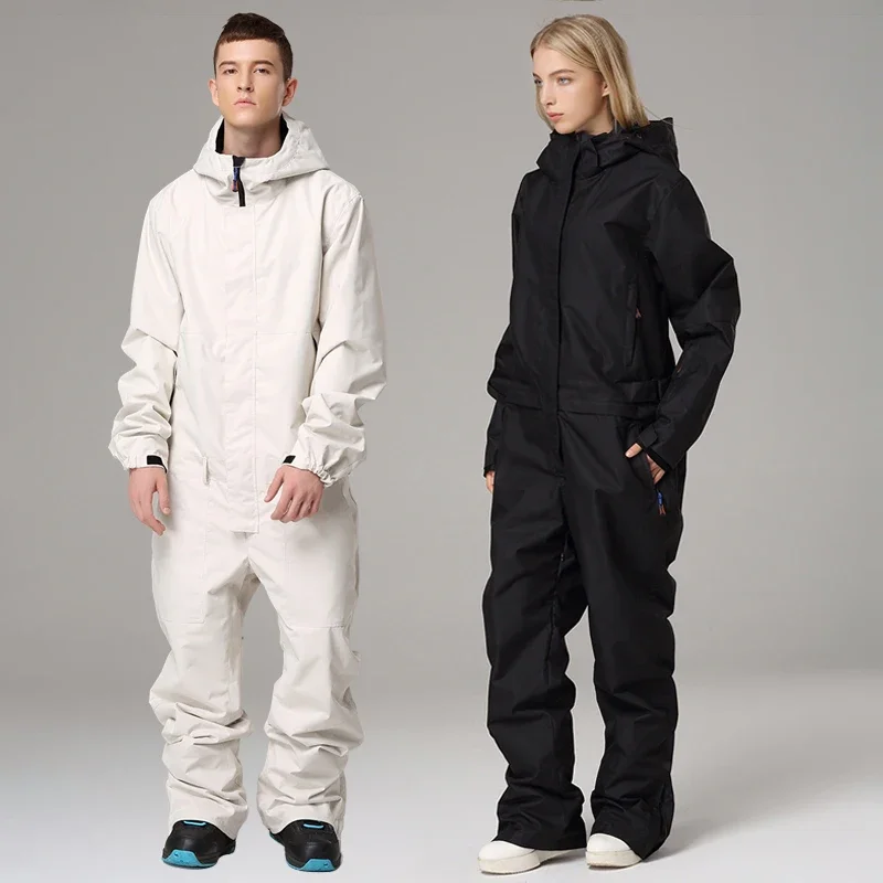 

Winter Hooded Women One Piece Snow Suit Waterproof Man Ski Overalls Mountain Alpine Female Jumpsuit Sport Snowboard Tracksuits